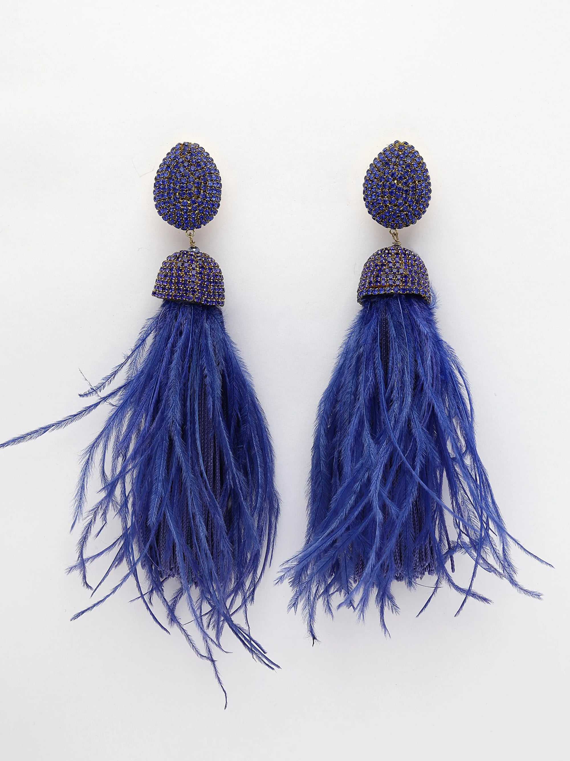 Blue Crystal Feather Earrings