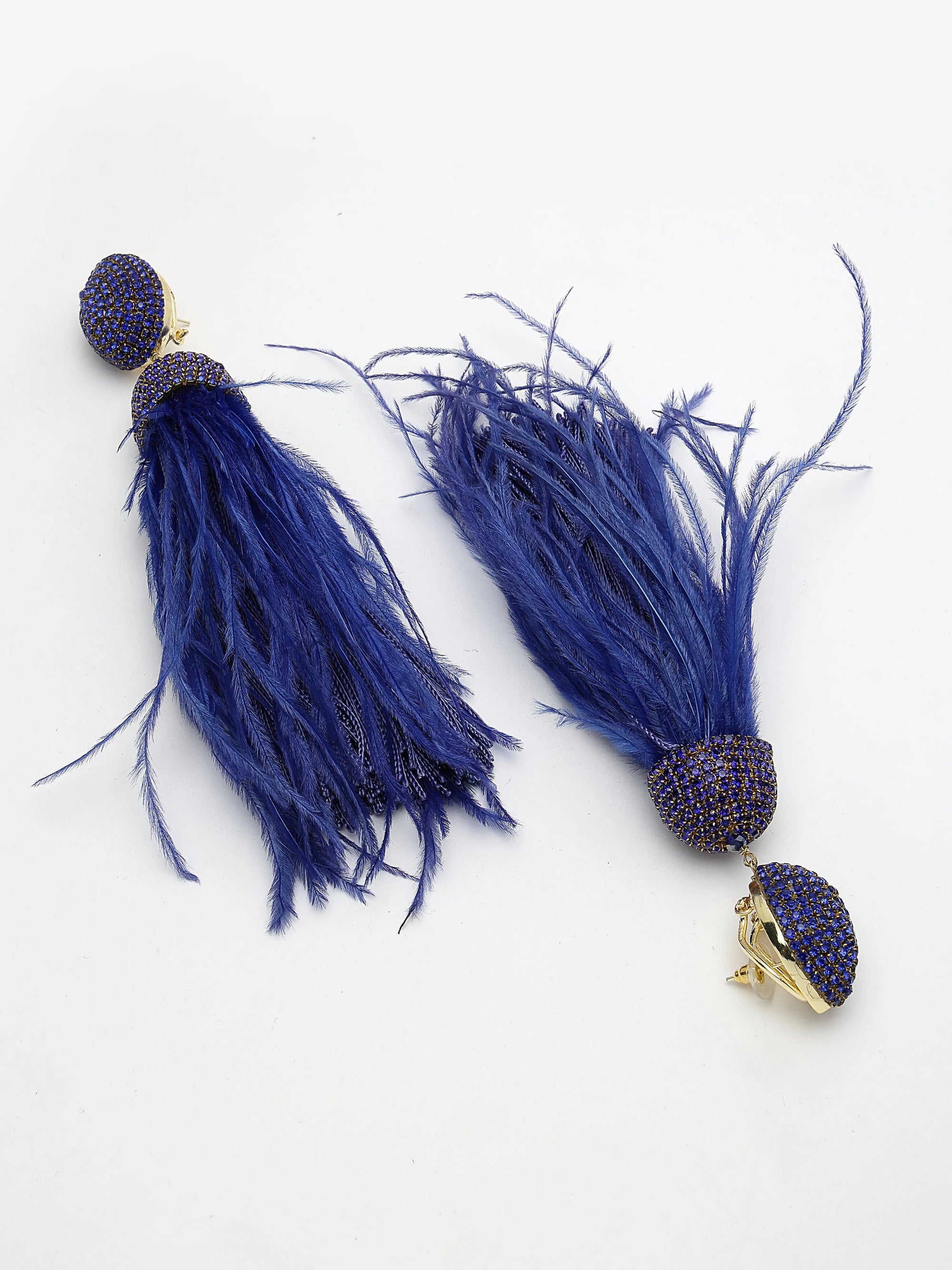 Blue Crystal Feather Earrings