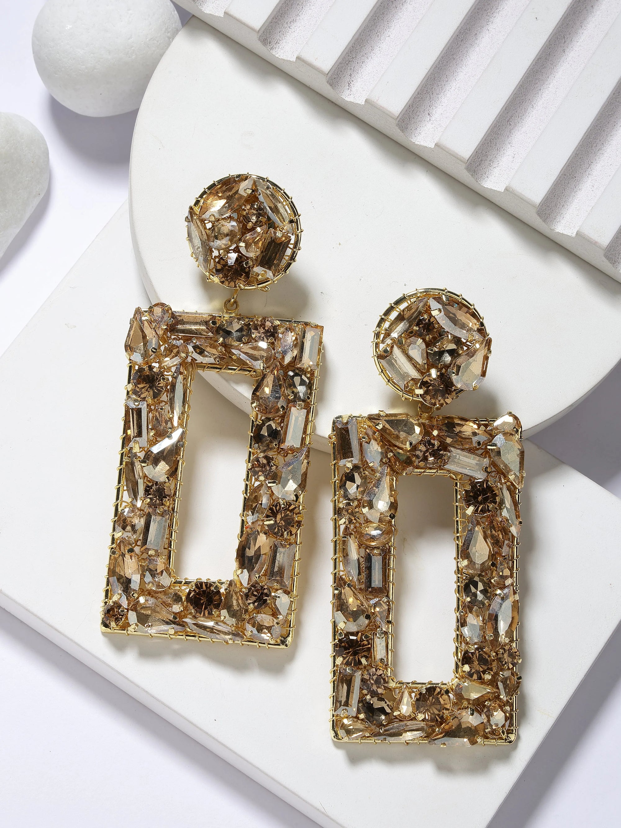 Gold Crystal Dangler Earrings