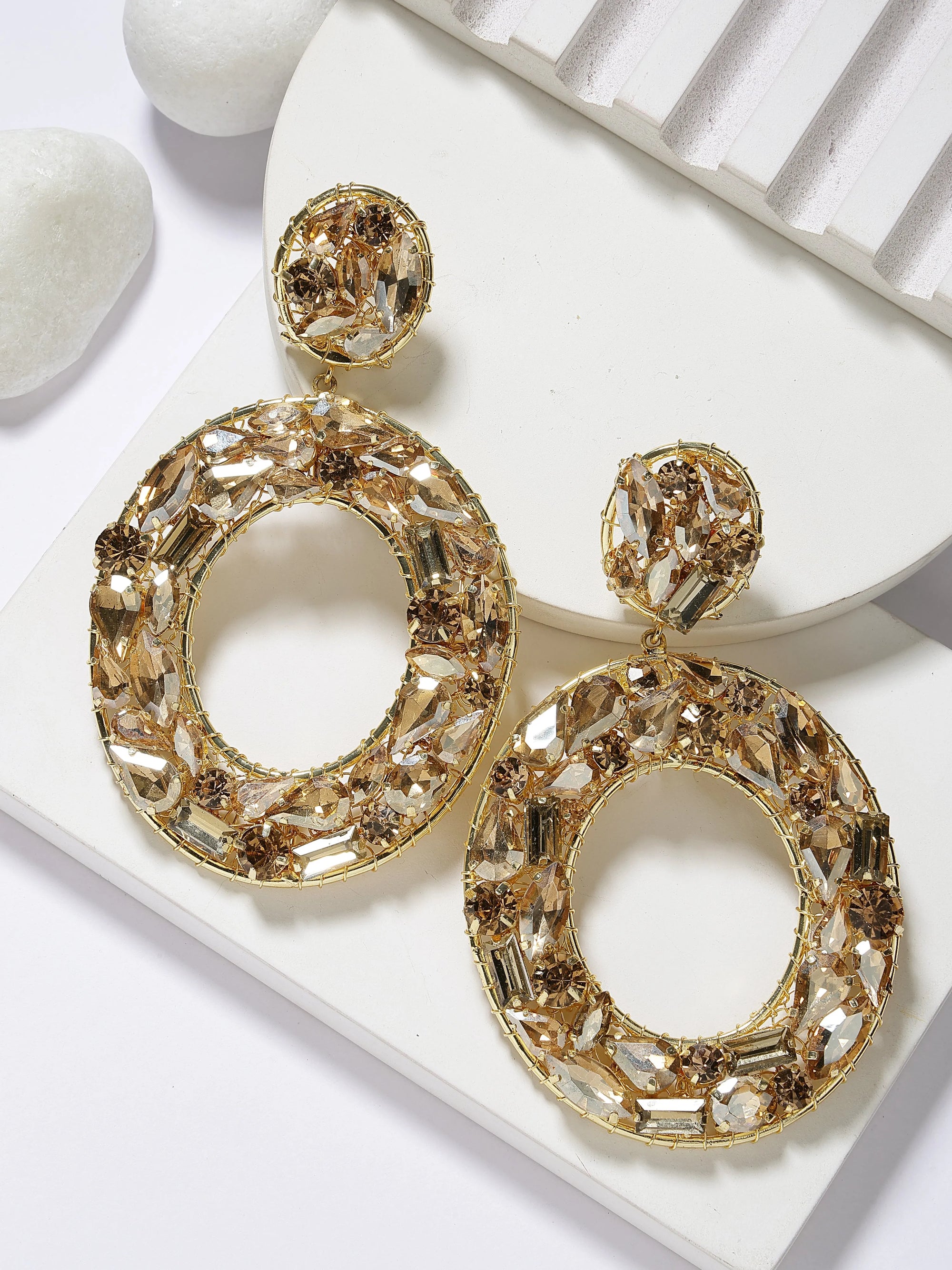 Gold Crystal Hoop Earrings