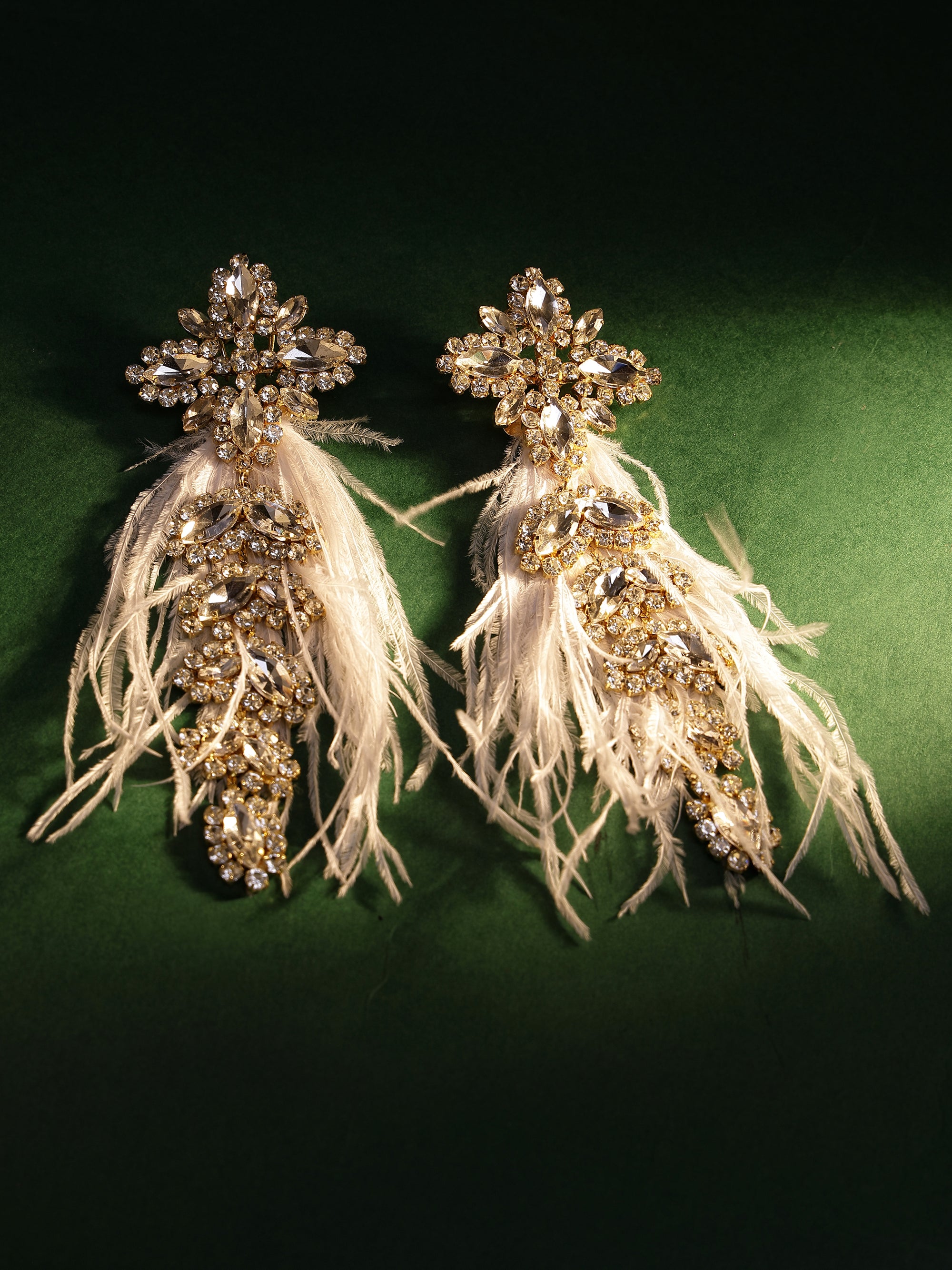 White Crystal Feather Earrings