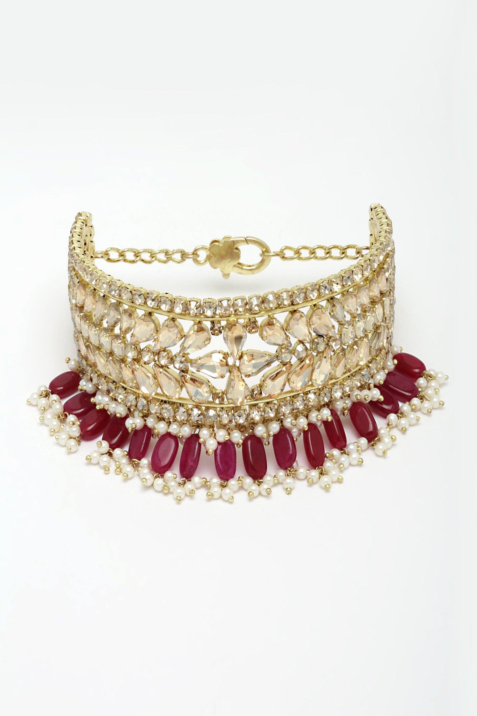 Crystal choker with semi precious stones (Red)