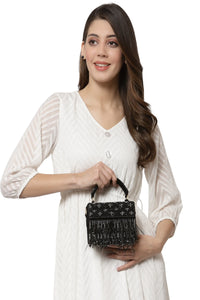 Black Feathered Box Clutch