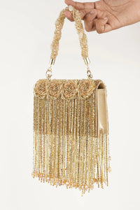 Gold embroidered box clutch