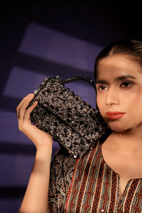 Noir Shimmer Baguette Clutch - image 1