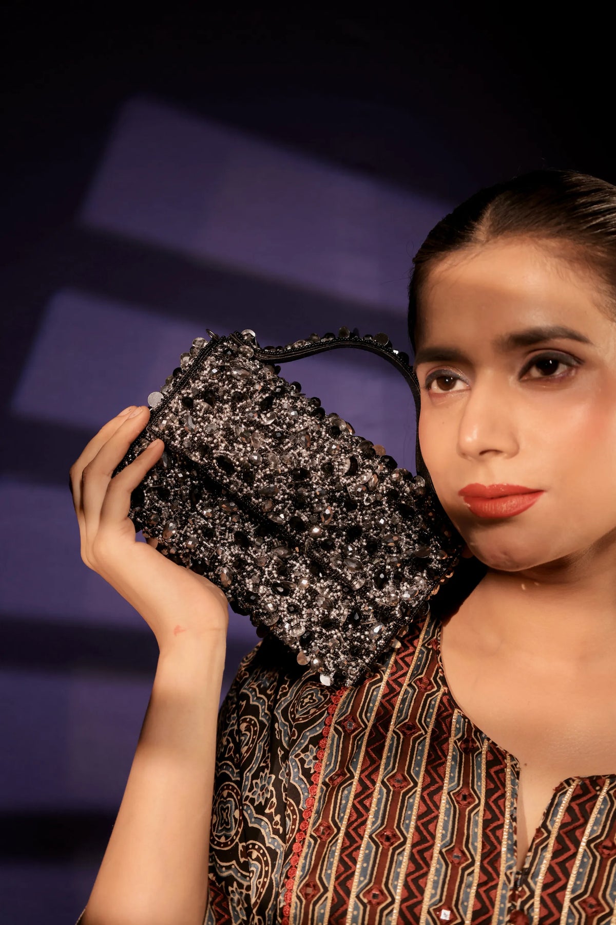Noir Shimmer Baguette Clutch - image 1
