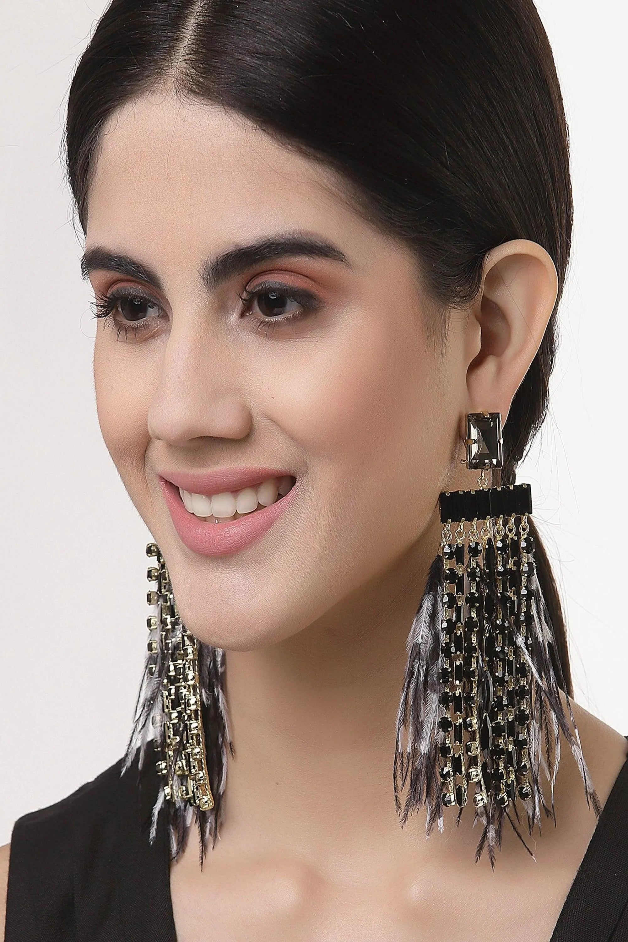 black feather earrings for women