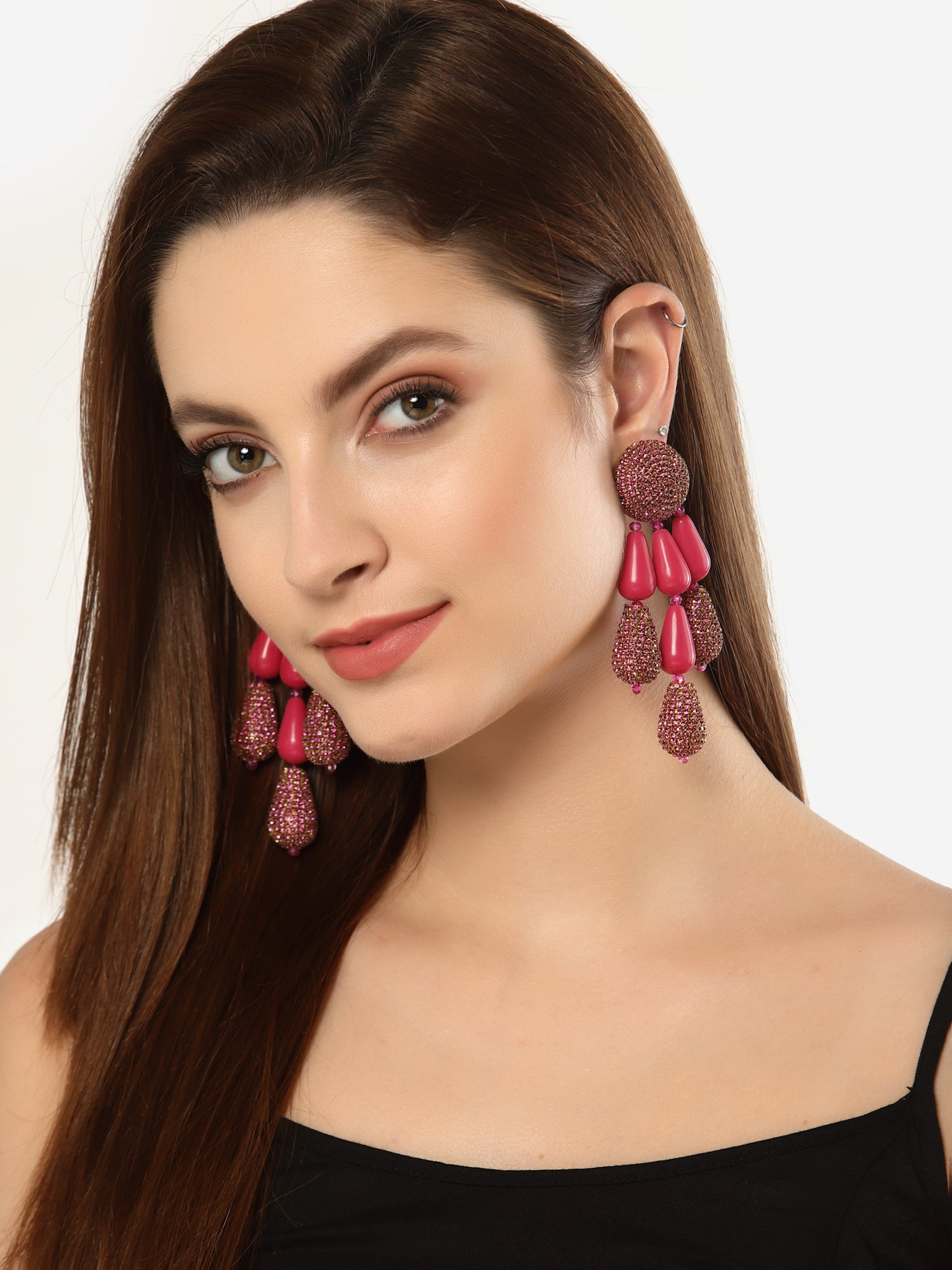 Pink Crystal Drop Earrings