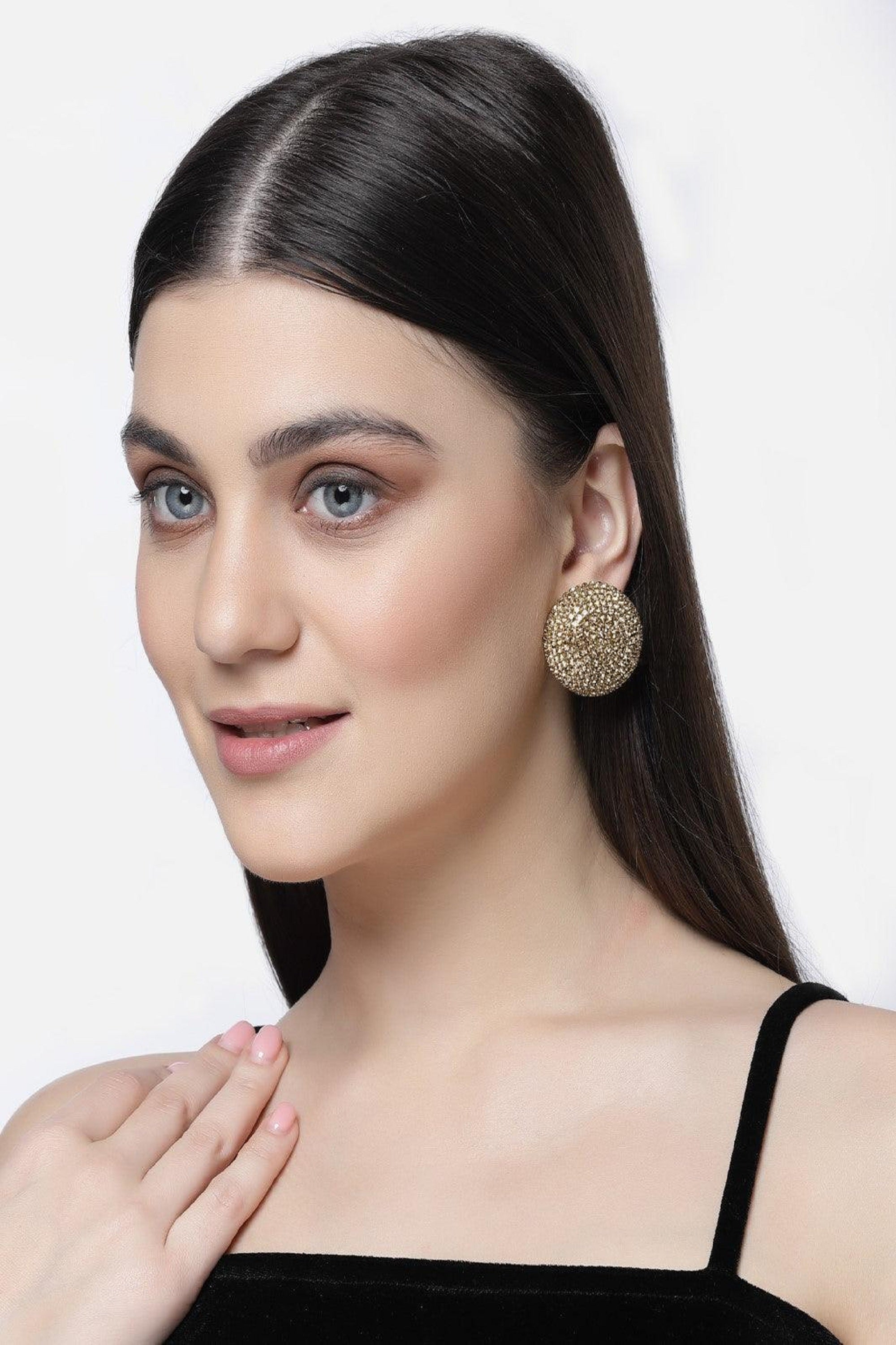 crystal button stud gold