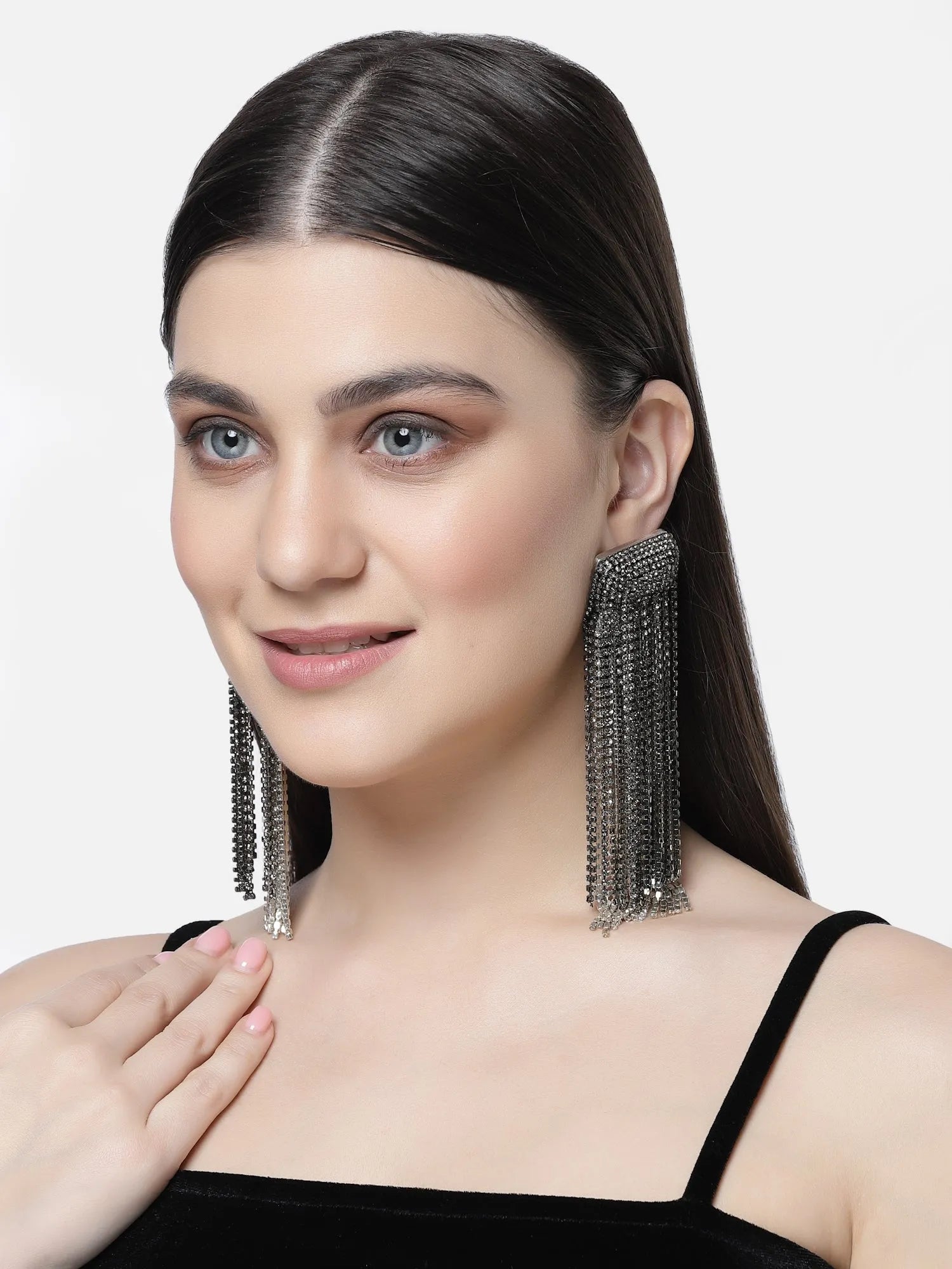 Black Crystal Waterfall Dangler earrings