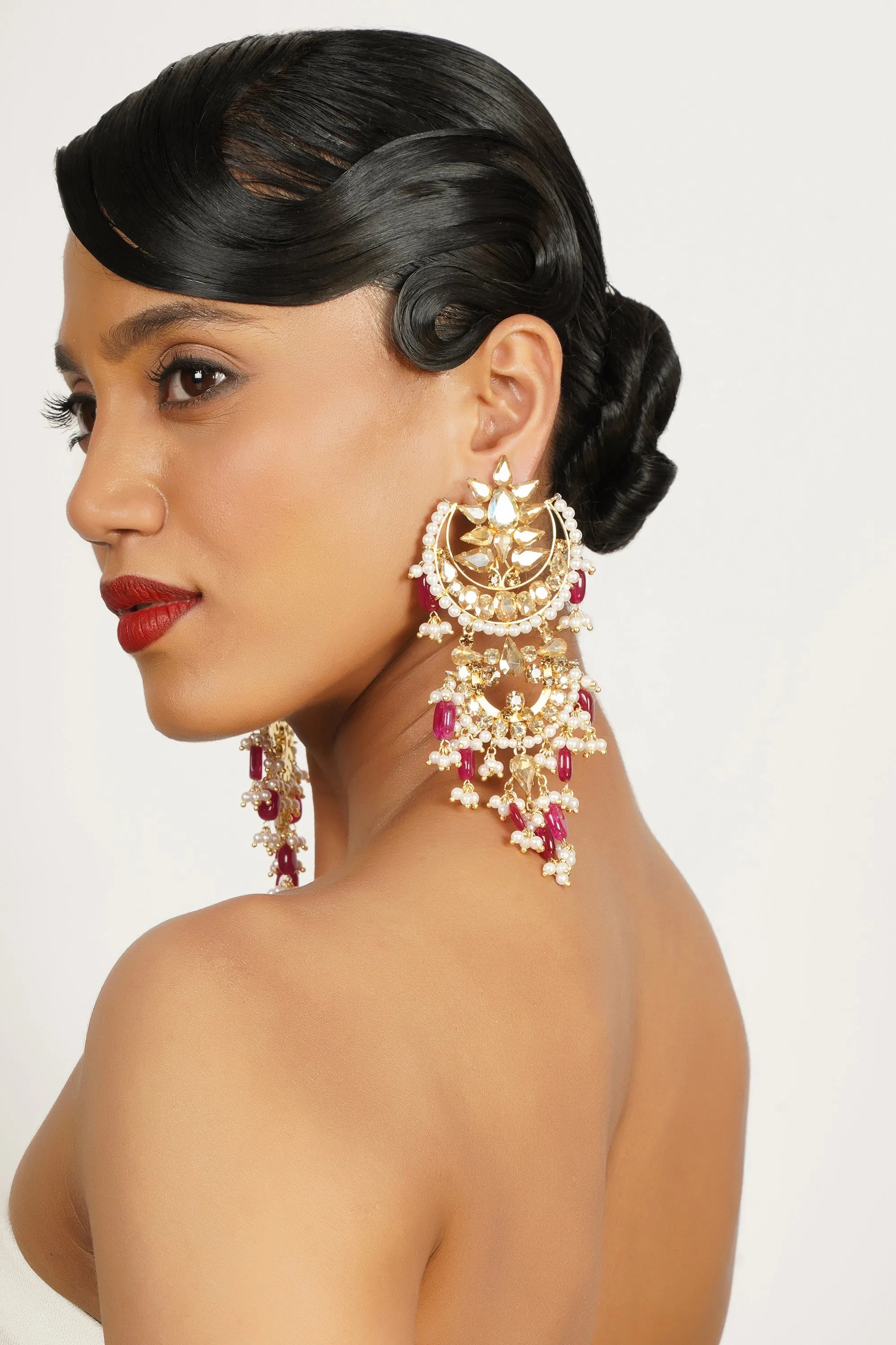 Gold Half Moon Chandbali Earrings