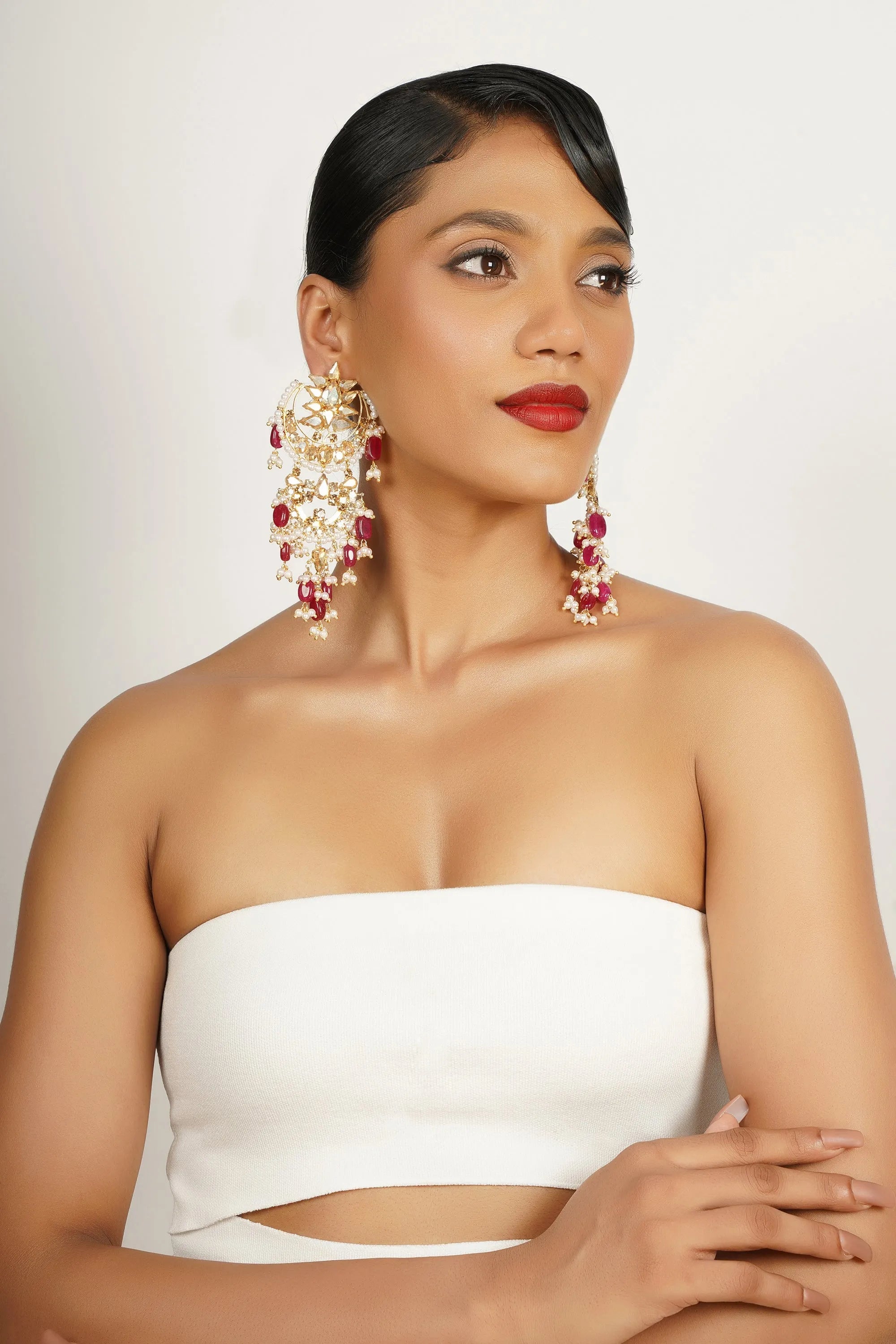 Gold Half Moon Chandbali Earrings