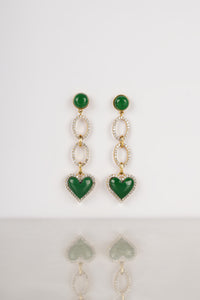 Green Heart Drop Earrings