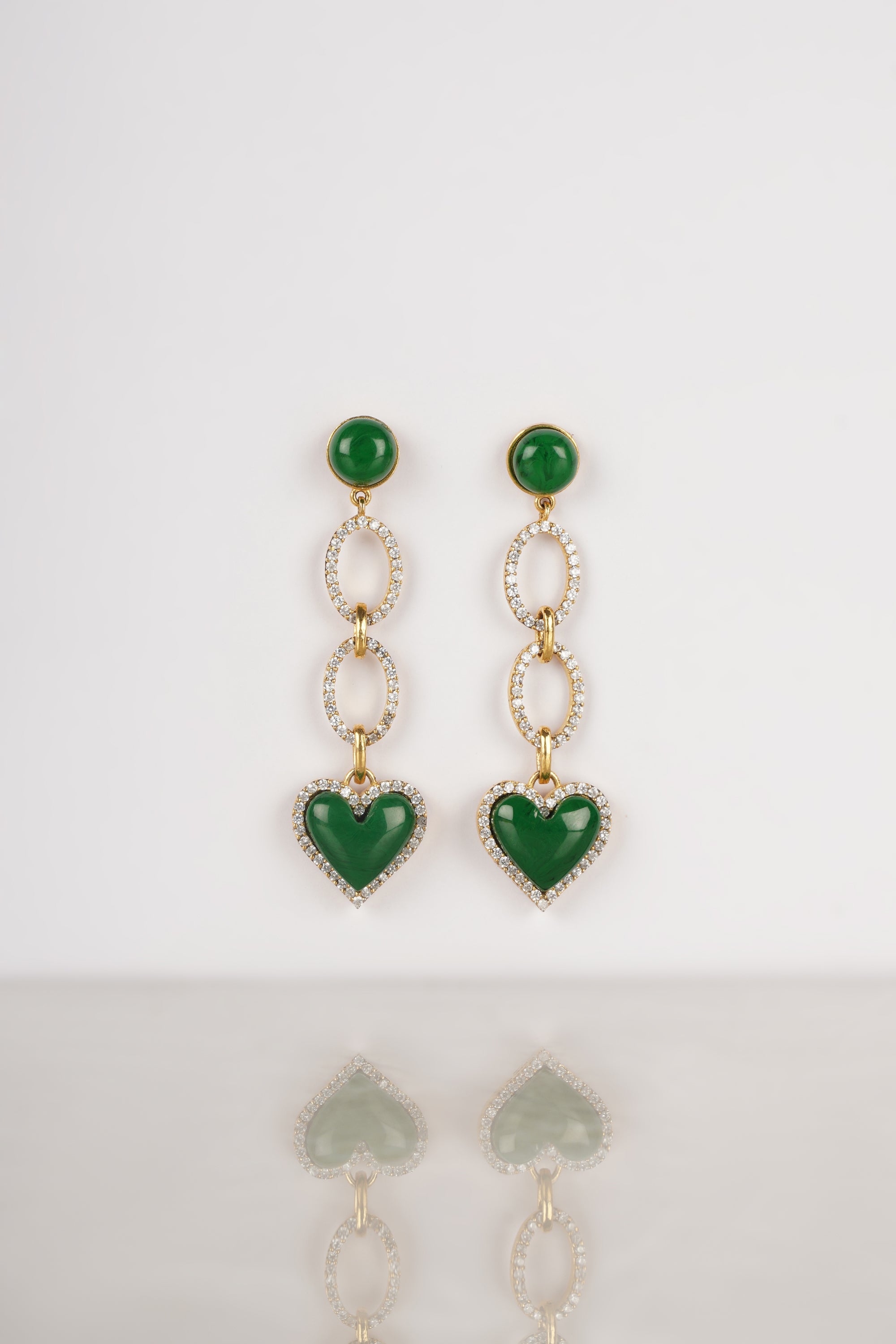 Green Heart Drop Earrings