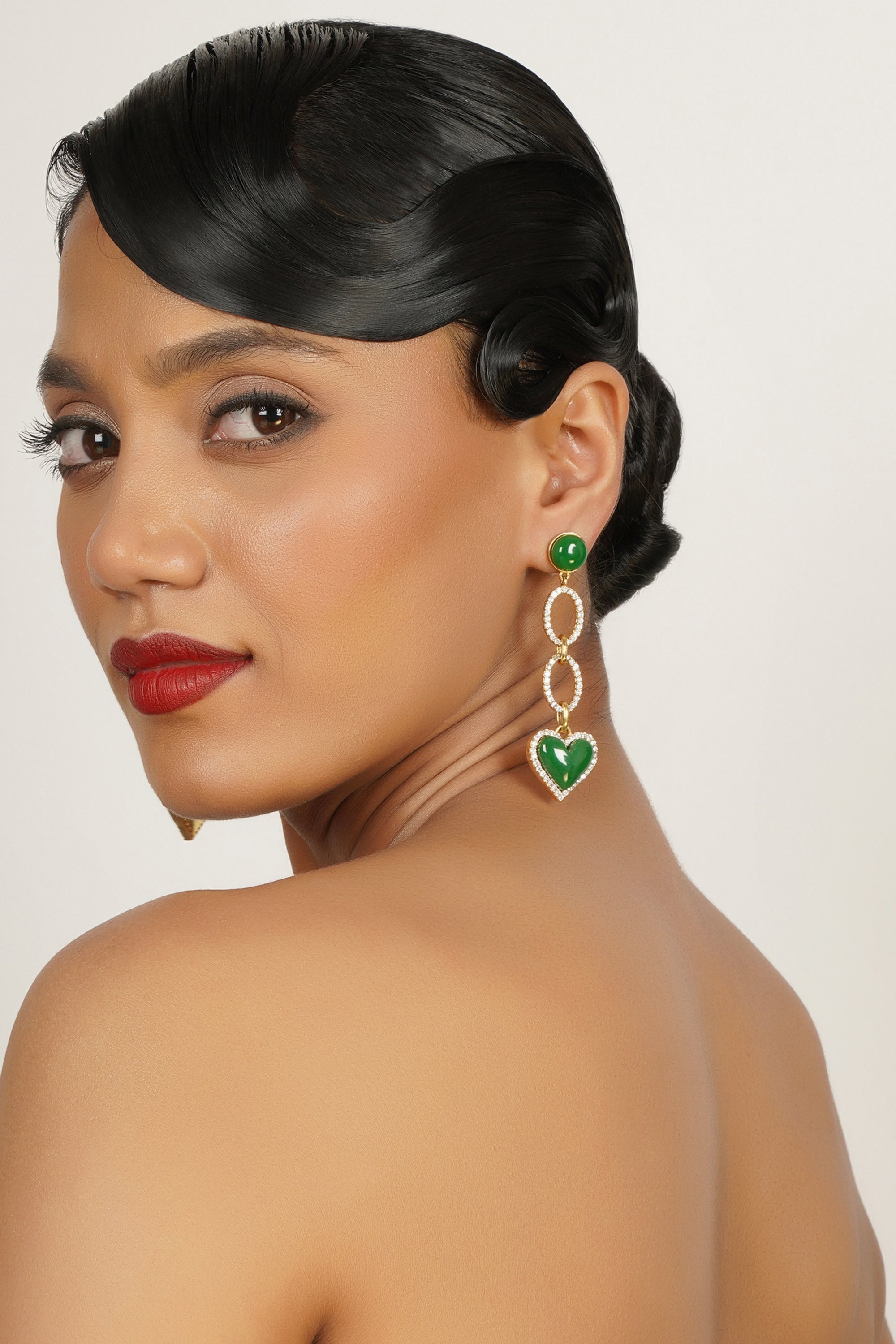 Green Heart Drop Earrings