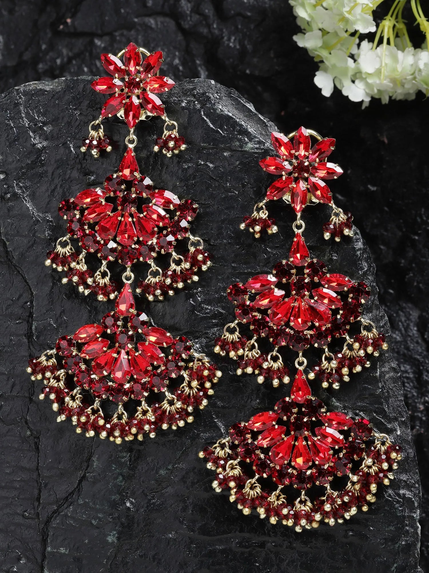 3-tier Red Pearl Jhumkas