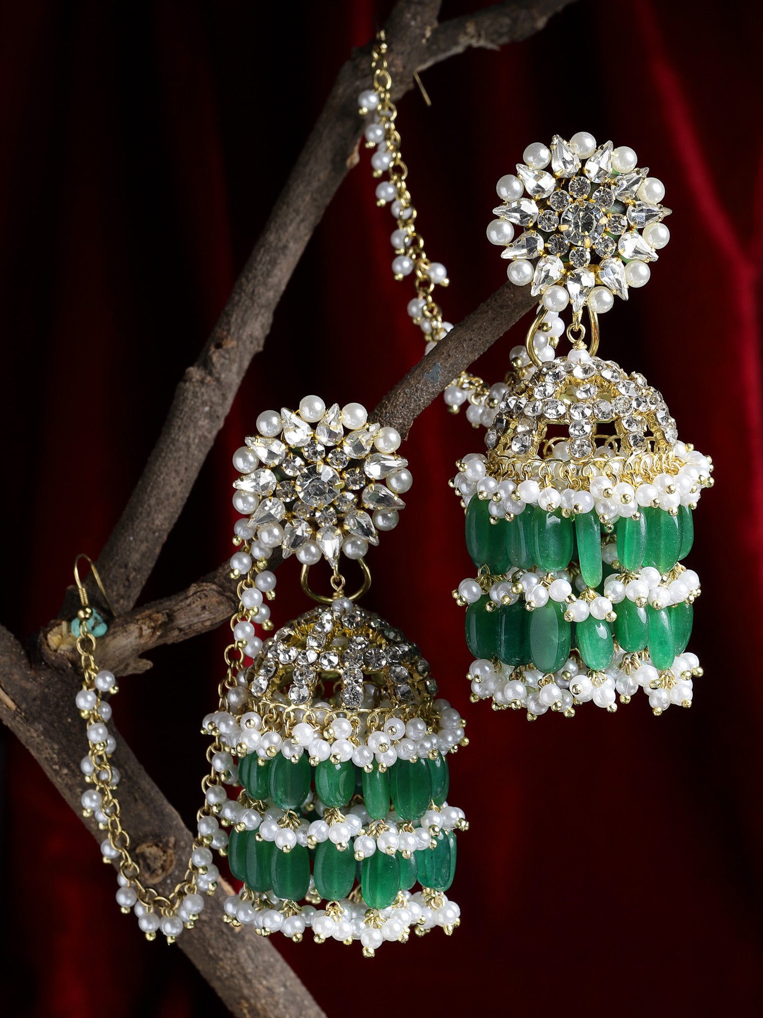 Mint Green Jhumka with hair chain