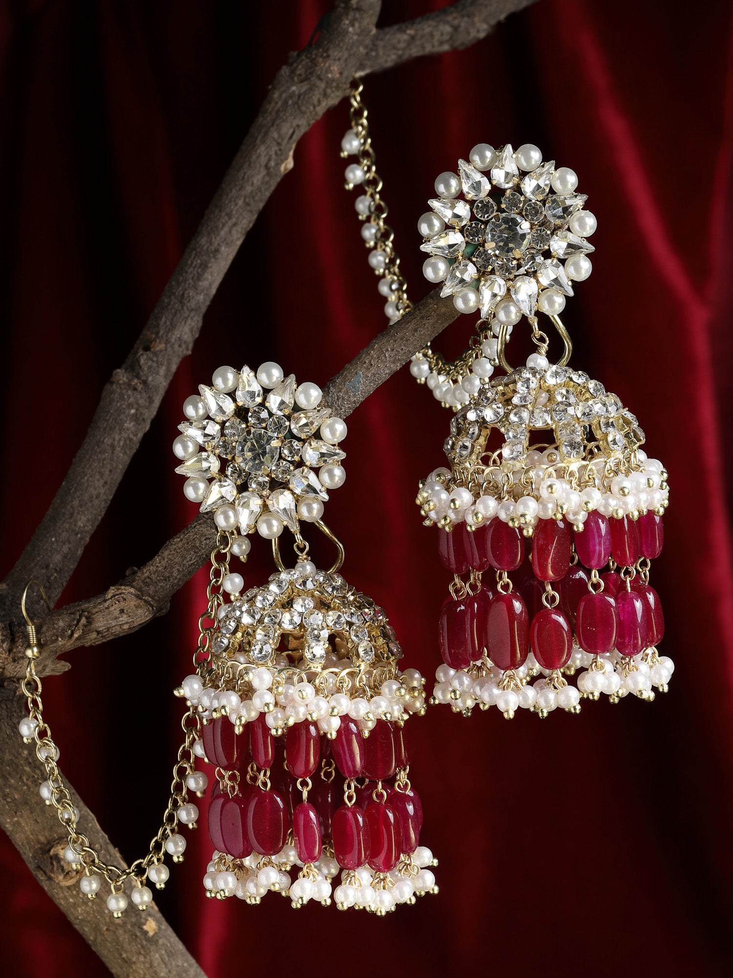 Jhumka Earrings with Hair Chain