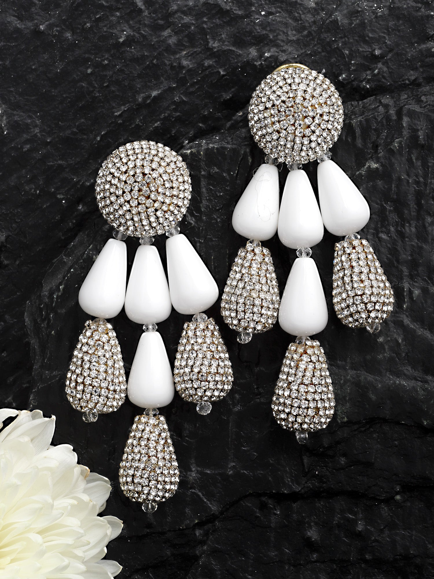 White Crystal Drop Earrings