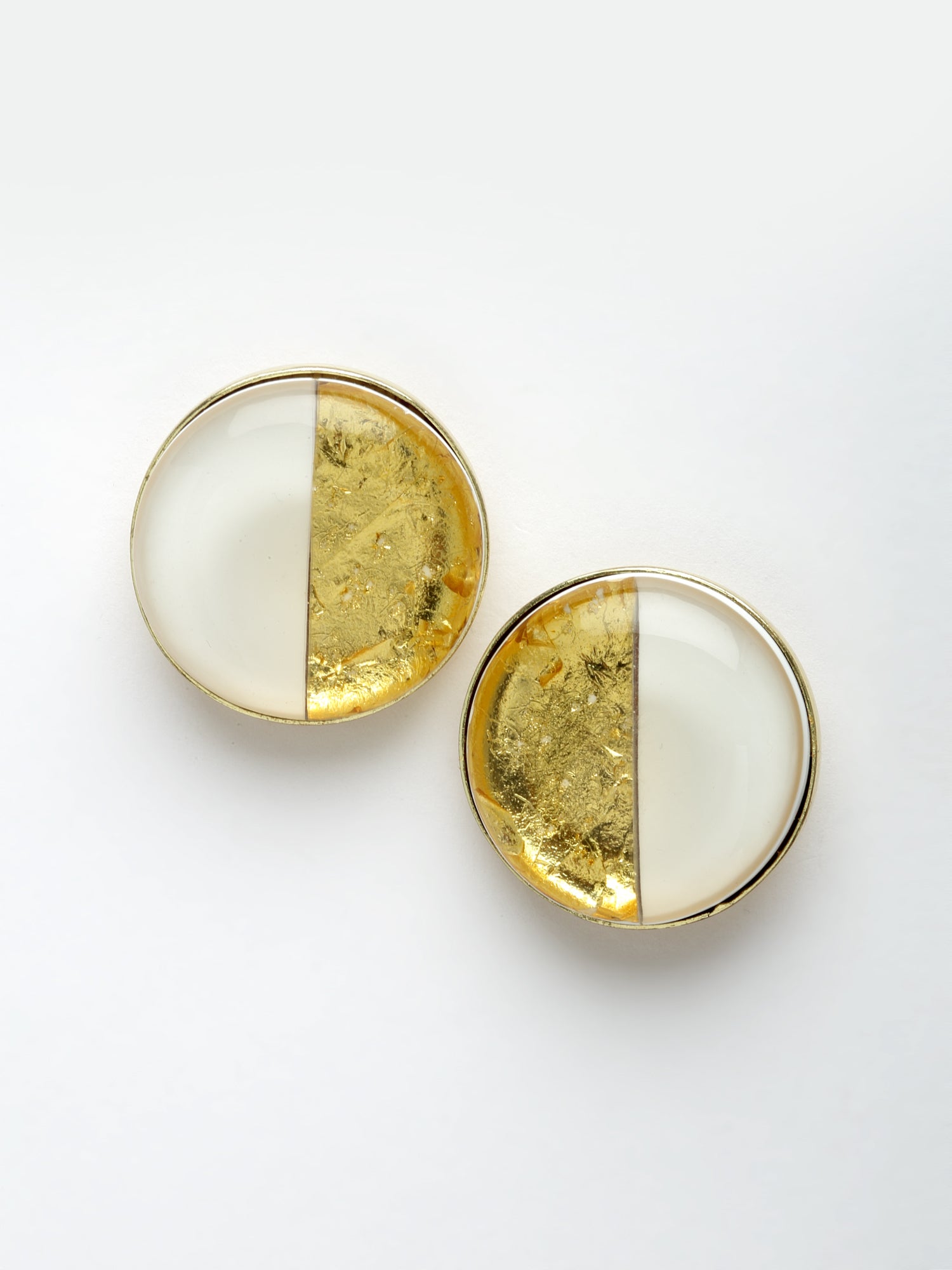 White and Gold Stud Earrings