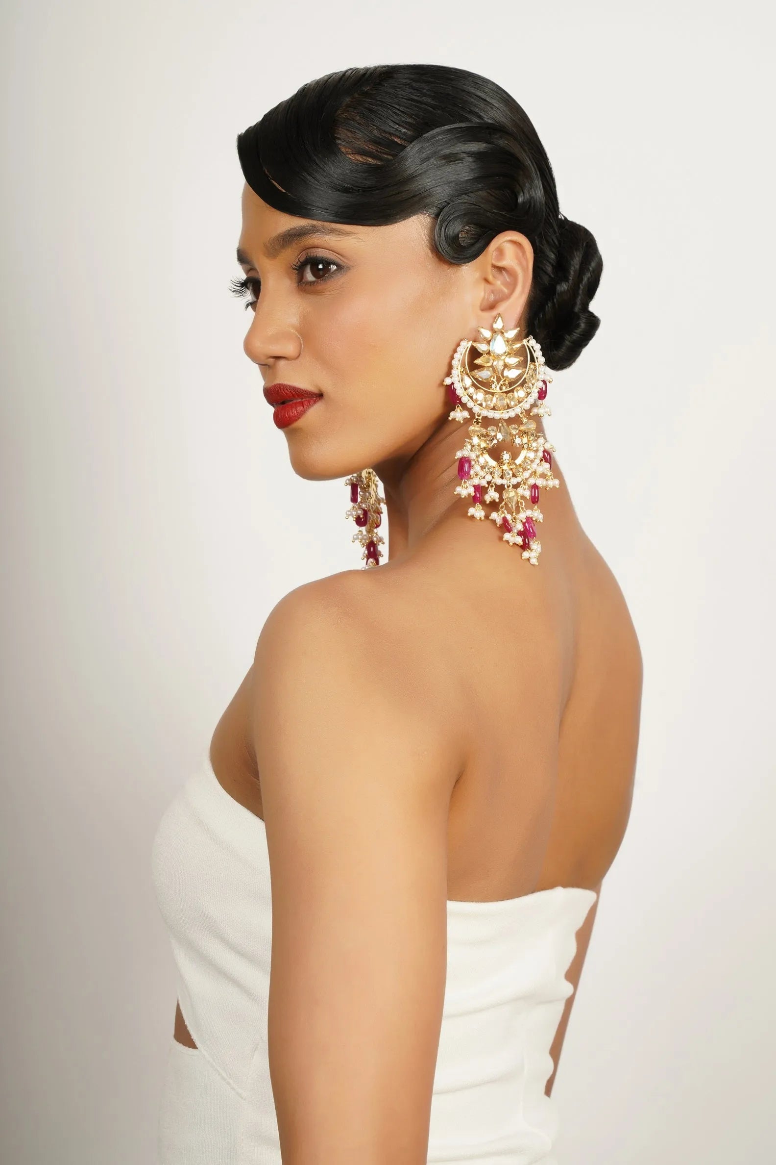 Gold Half Moon Chandbali Earrings