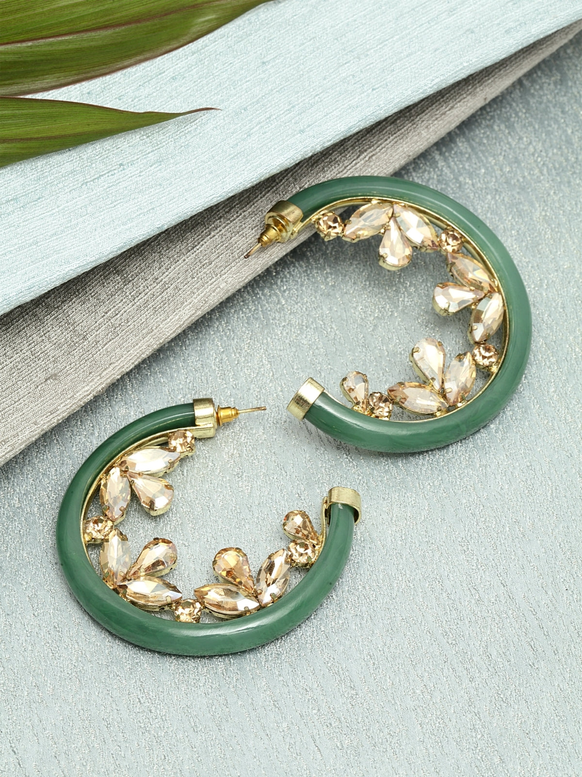 Green Half Hoop Earrings