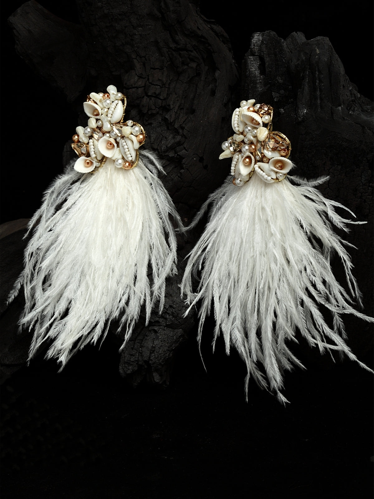 white Feather Tassel Earrings