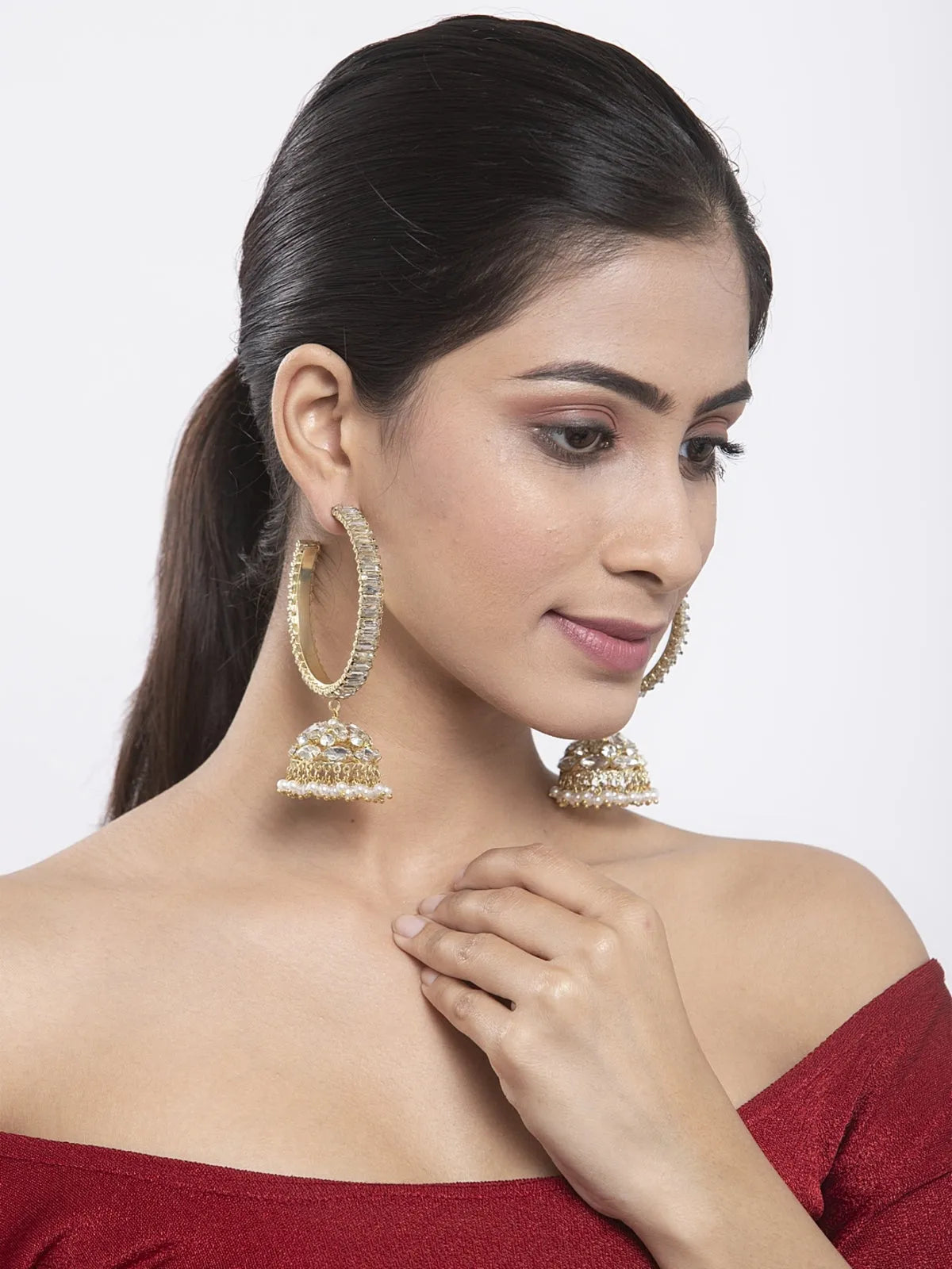 Gold Jhumka Hoop Earrings