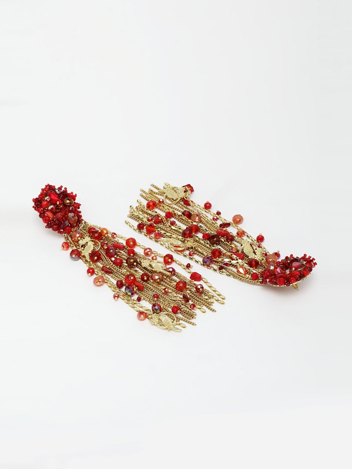 Red Beaded Waterfall Earrings