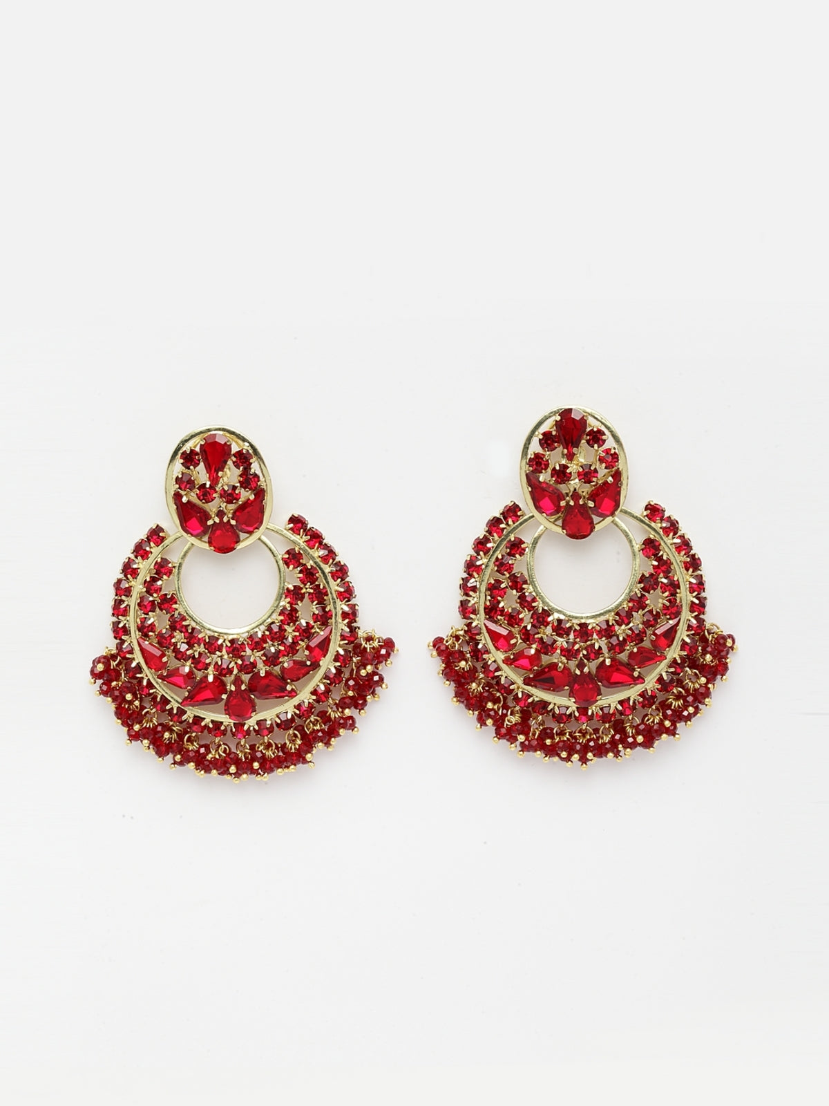 Red Beads Chandbali Earrings