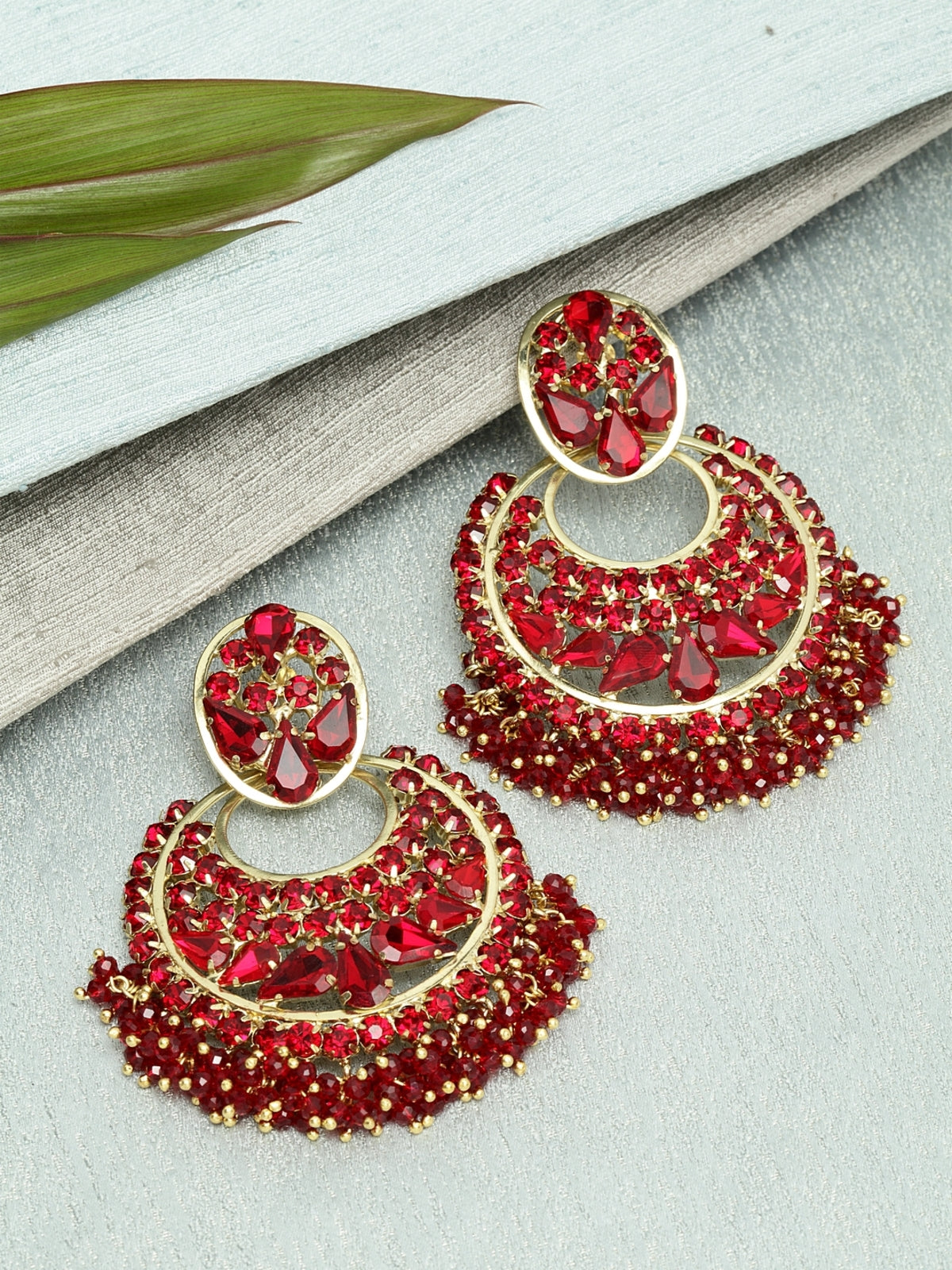 Red Beads Chandbali Earrings