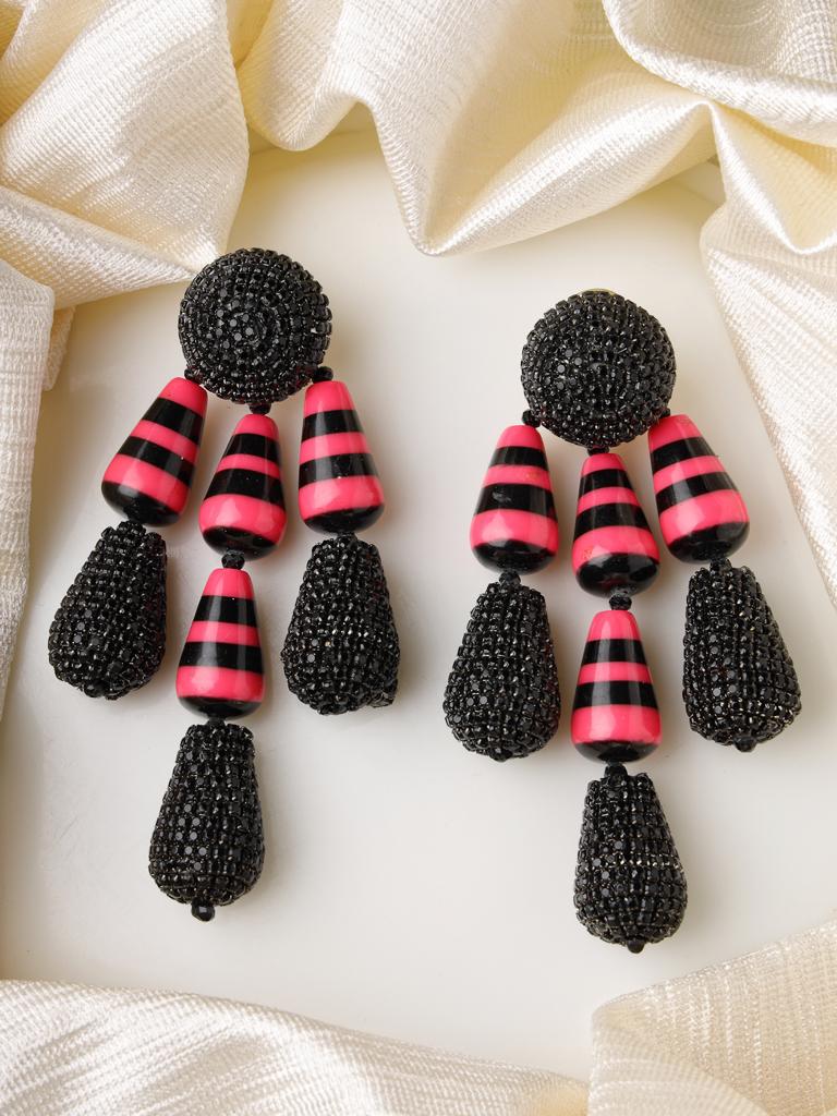 Pink and Black Dangler Earrings