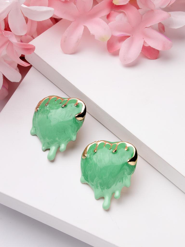 Green Heart Stud Earrings