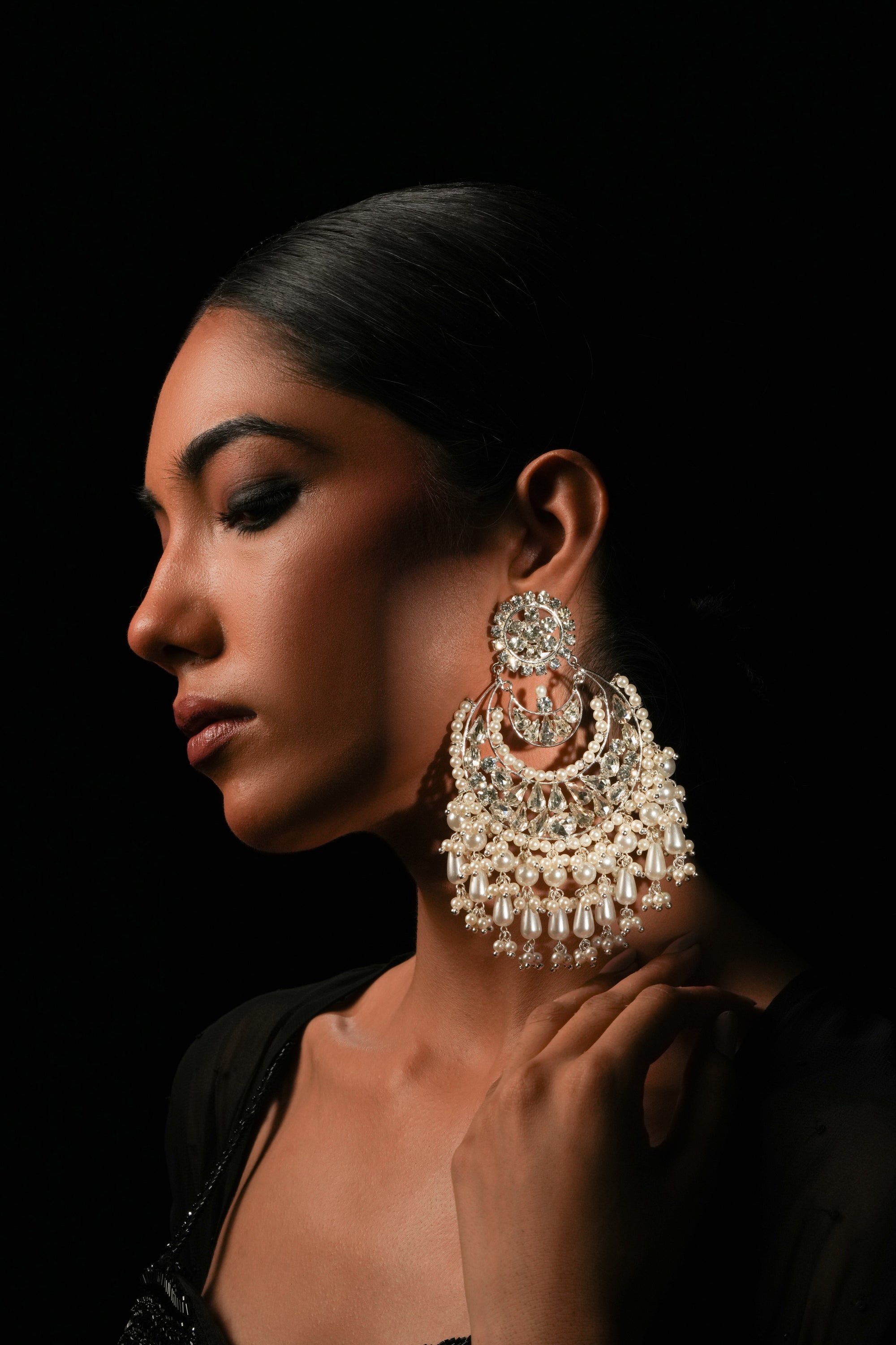 Pearl and Crystal Chandbali Earrings