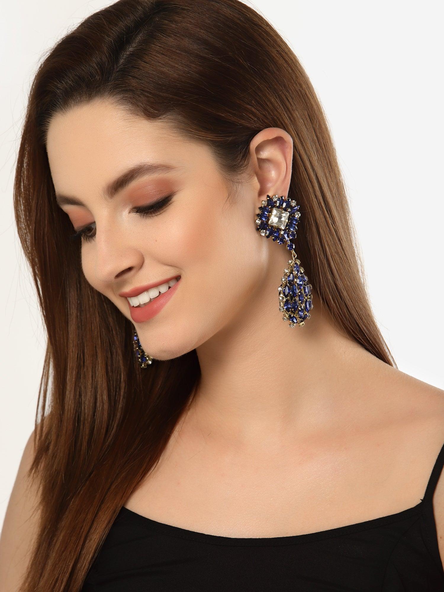 Blue Crystal Earrings - Bijoux by Priya