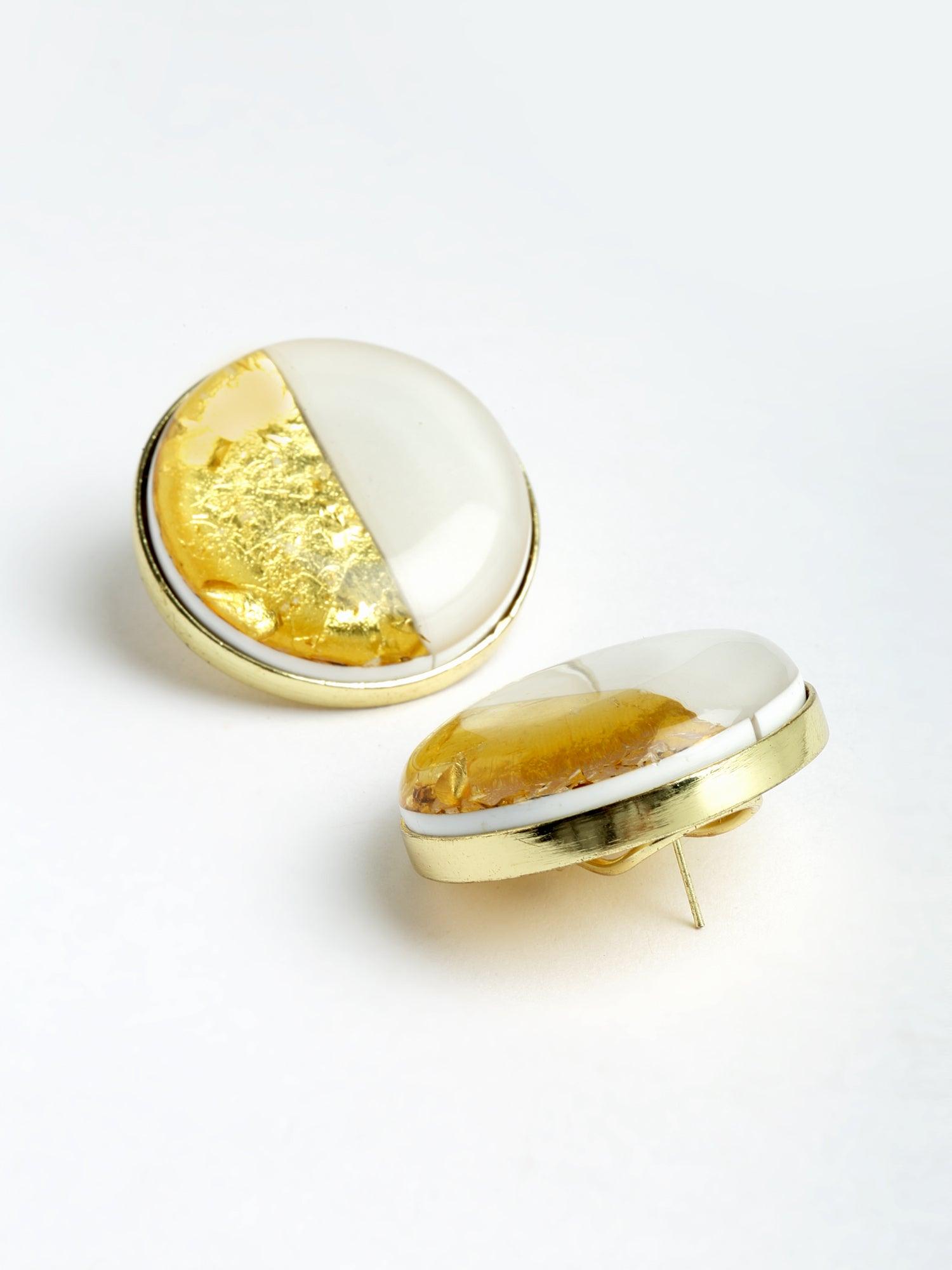 Resin Studs in White/Gold - Bijoux by Priya