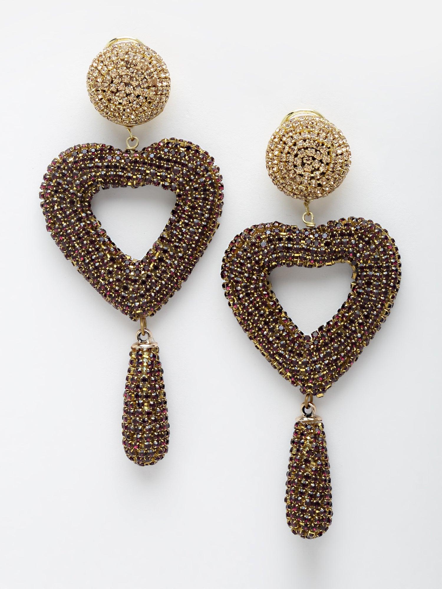 Heart Shaped Crystal wrapped earrings (Gold) - Bijoux by Priya