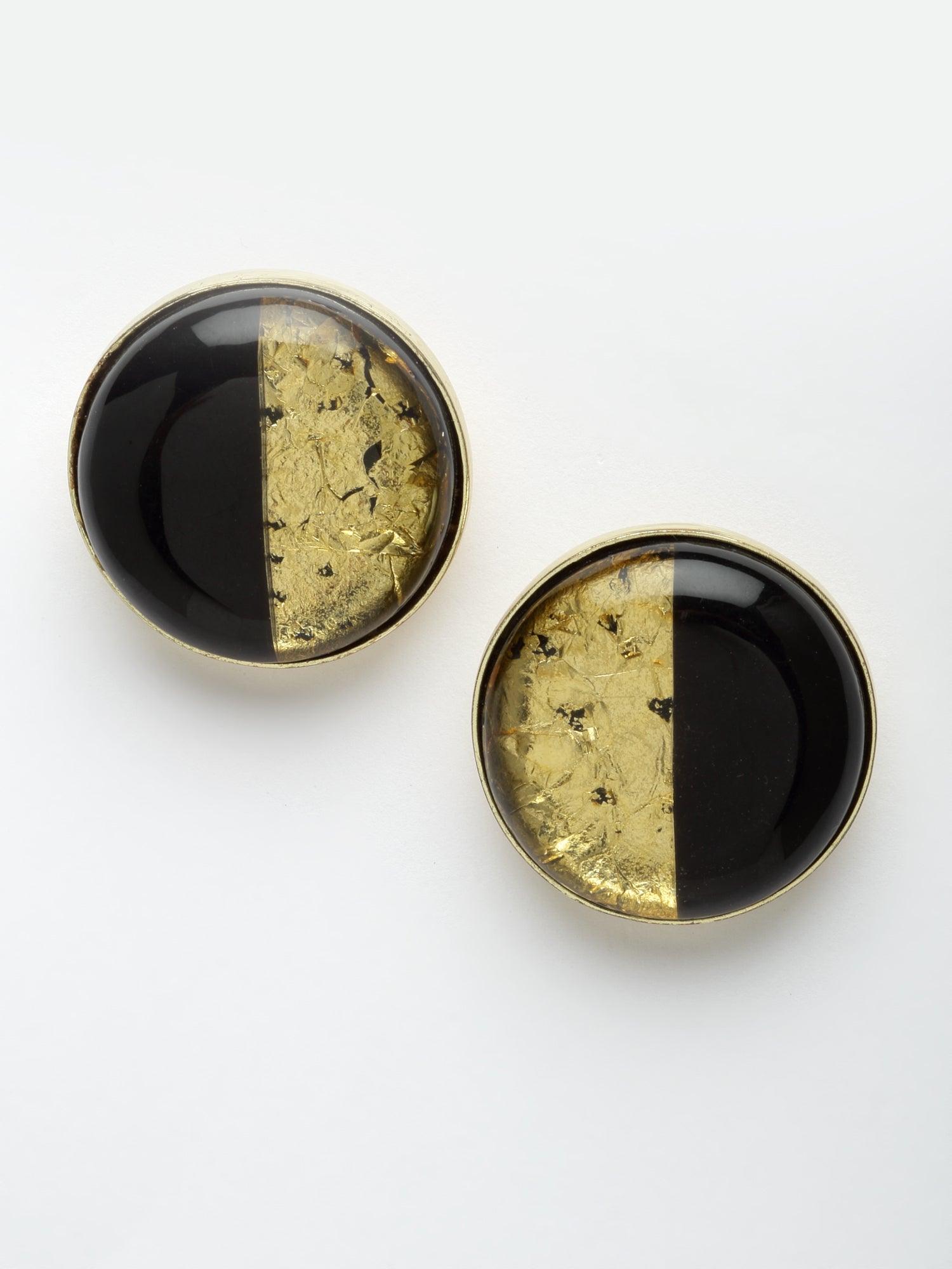 Resin Studs with Gold Foiling (Black) - Bijoux by Priya